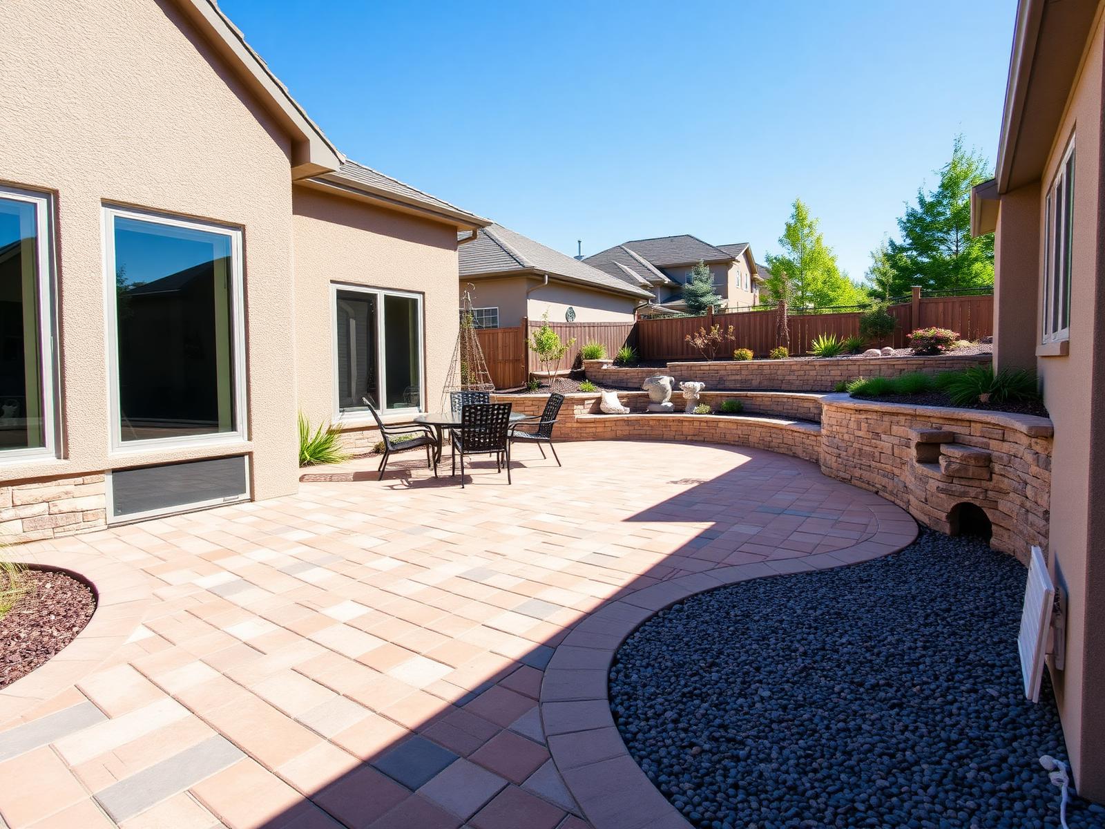 Elegant paver patio and retaining wall in a Utah backyard